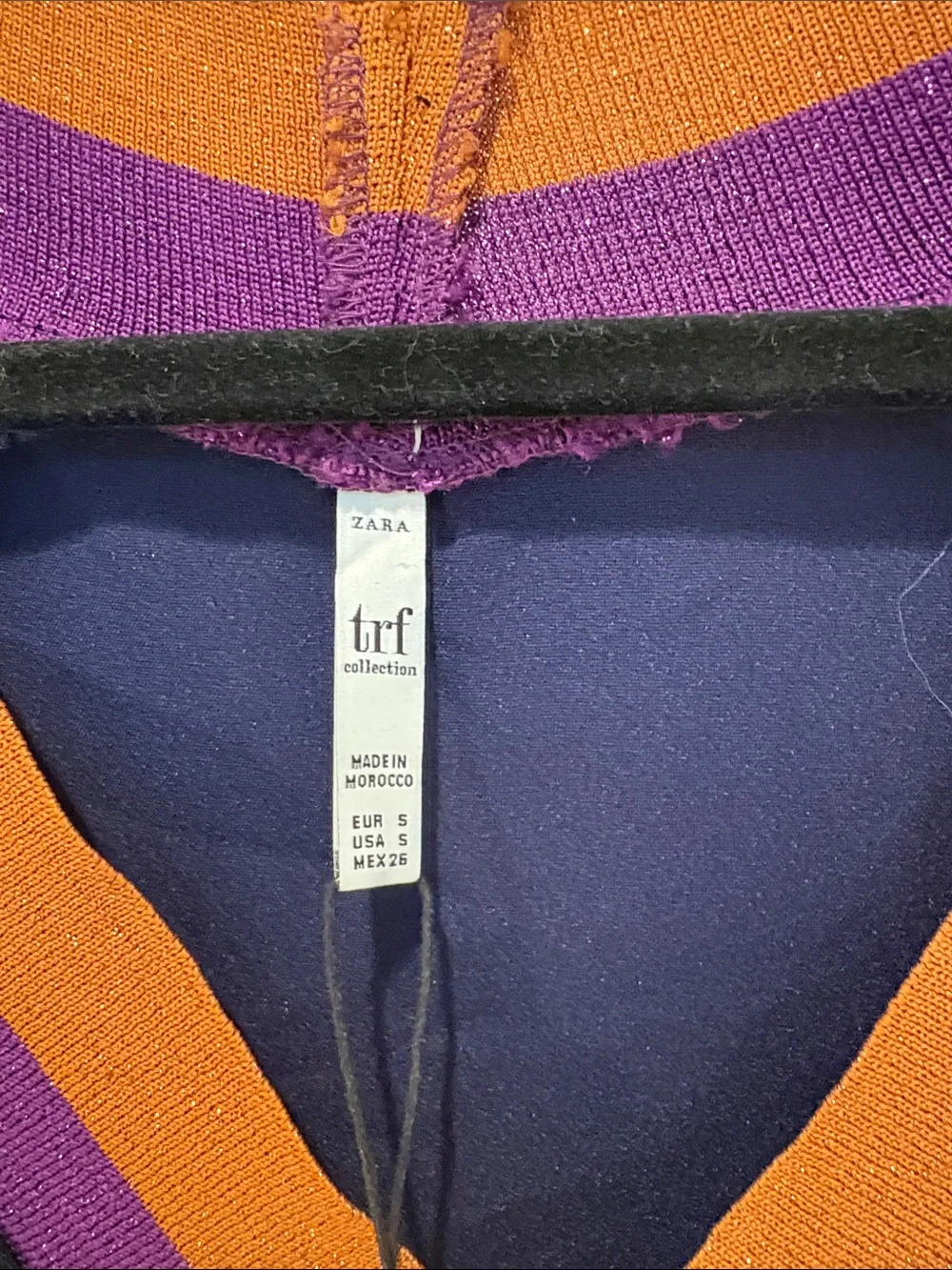 Zara Navy V-Neck Sweater Vest with Purple and Orange metallic stripe trim - Picture 3 of 9